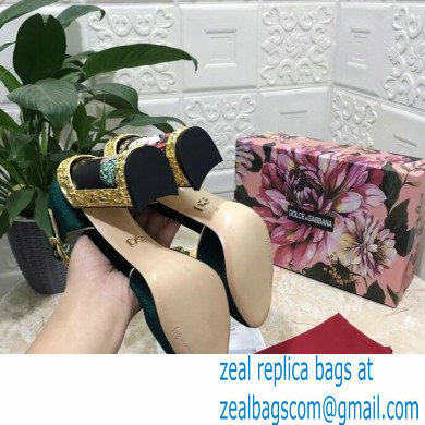 Dolce  &  Gabbana Heel 10.5cm T-strap Sandals Green with Pearls 2021